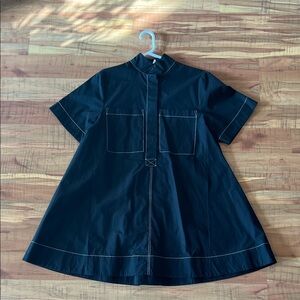 Maeve (Anthropologie) Black Short Sleeve A-Line Dress with Contrast Stitching